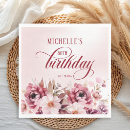 Servilleta De Papel Elegante Floral rosa de Borgoña 80 cumpleaños
