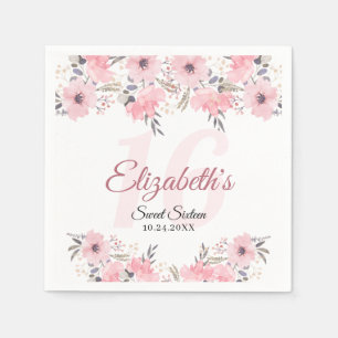Servilleta De Papel Elegante Floral Rosa Pálido Cumpleaños 16