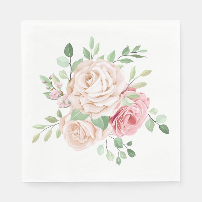 Servilleta De Papel Elegante floral rosa rosa Rubor (Anverso)
