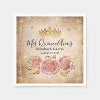 Elegante floral Rubor rosa rosa de oro Quinceanera
