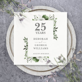 Servilleta De Papel Elegante Floral Verde Bodas de Plata 25 Aniversari
