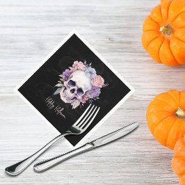 Servilleta De Papel Elegante floral y cráneo gótico Feliz Halloween