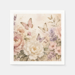 Servilleta De Papel Elegante Floral y Mariposa en Acuarela