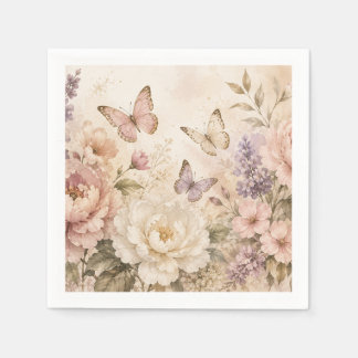 Servilleta De Papel Elegante Floral y Mariposa en Acuarela