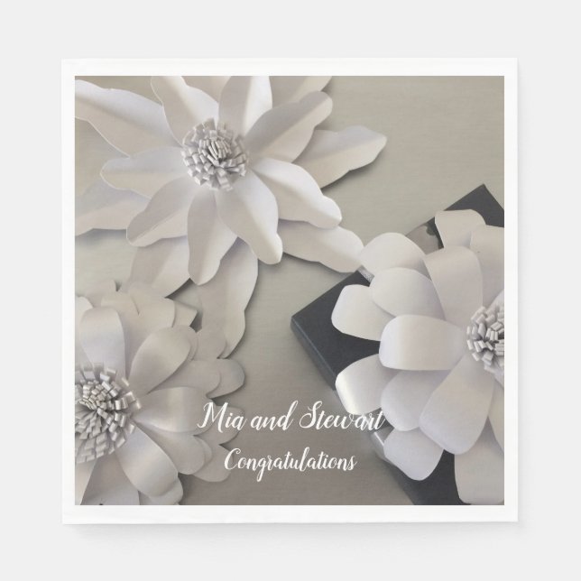Servilleta De Papel Elegante Flores Plateadas Felicitaciones (Anverso)