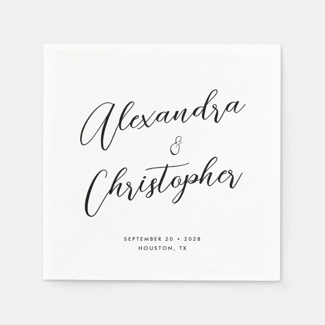 Servilleta De Papel Elegante Flourish Caligraphy Names Boda (Anverso)