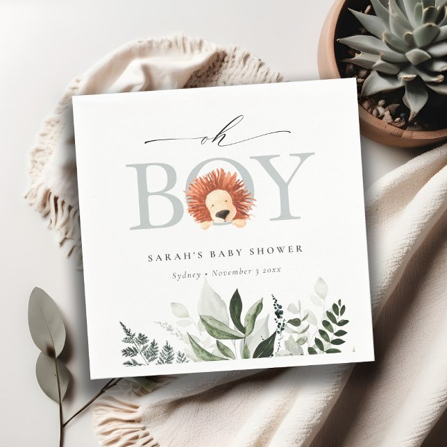 Servilleta De Papel Elegante Foliage Cute Boho Lion Oh Boy Baby Shower (Subido por el creador)