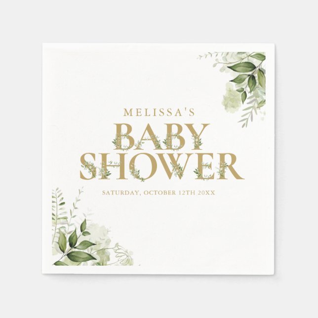 Servilleta De Papel Elegante Foliage Gold Baby Shower (Anverso)