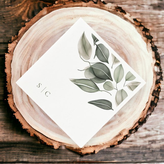 Servilleta De Papel Elegante follaje de bodas mutado verde (Elegant Wedding Foliage Muted Green Napkins from Ricaso)