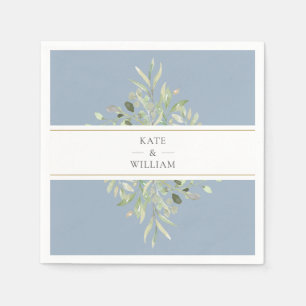 Servilleta De Papel Elegante follaje verde azul polvoriento boda