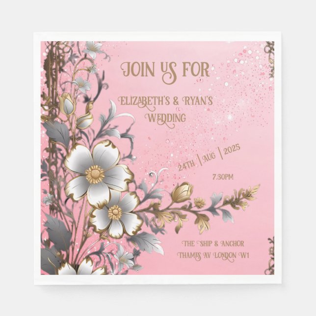 Servilleta De Papel Elegante fondo de Boda de espuma rosa (Anverso)