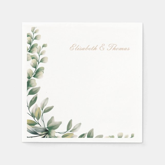 Servilleta De Papel Elegante fondo eucalipto hojas boda (Anverso)