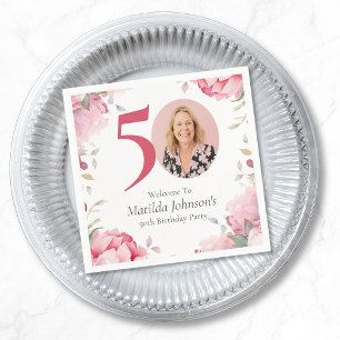 Servilleta De Papel Elegante foto de flores rosadas 50 cumpleaños
