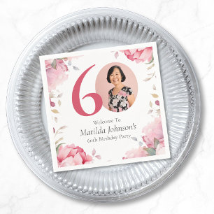 Servilleta De Papel Elegante foto de flores rosadas 60 cumpleaños