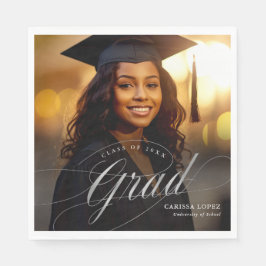 Servilleta De Papel Elegante Foto de Graduación con Caligrafía en Plat