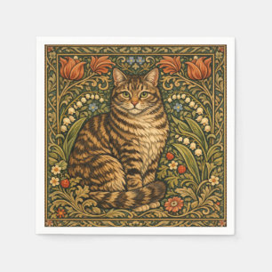 Servilleta De Papel Elegante gato vintage floral botánico