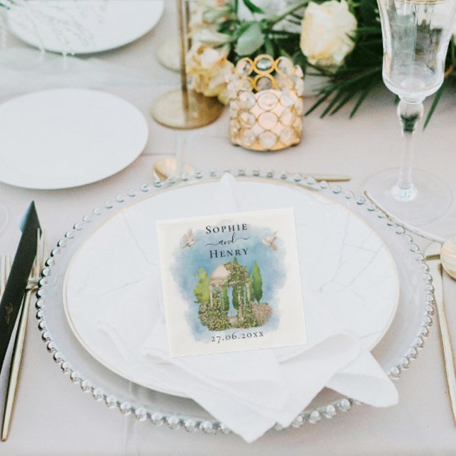 Servilleta De Papel Elegante Gazebo | palomas florales Boda Lujo (Subido por el creador)