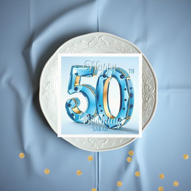 Servilleta De Papel Elegante Gemstone azul y oro 50 cumpleaños (Subido por el creador)