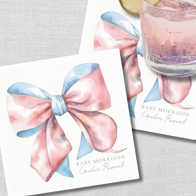 Servilleta De Papel Elegante género rosa rosa azul (Elegant Blue Pink Bow Gender Reveal Napkins)