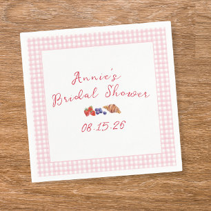 Servilleta De Papel Elegante Gingham Summer Brunch Bridal Shower Rosa