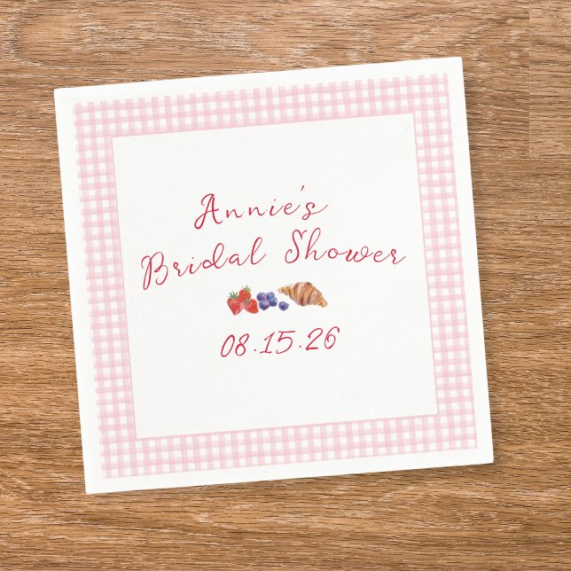 Servilleta De Papel Elegante Gingham Summer Brunch Bridal Shower Rosa (Subido por el creador)