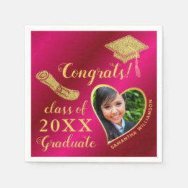 Servilleta De Papel Elegante Girly Hot Pink Gold Photo 2025 Graduación