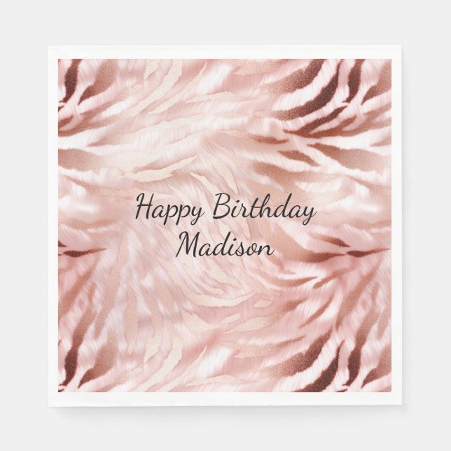 Servilleta De Papel Elegante Giro Rosa Rosa Dorado Zebra Glam Glitz (Anverso)