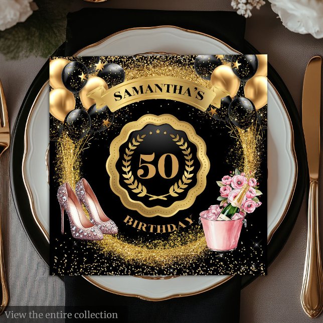 Servilleta De Papel Elegante globo Purpurina de oro de Napkins Napkins (Elegant 50th Birthday Napkins Gold Glitter Balloons)