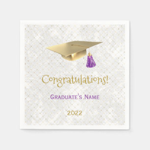 Servilleta De Papel Elegante Gold Cap Purple Felicitaciones Graduación