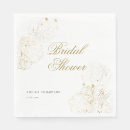 Servilleta De Papel Elegante Gold Peonies Floral Sketch Bridal Shower