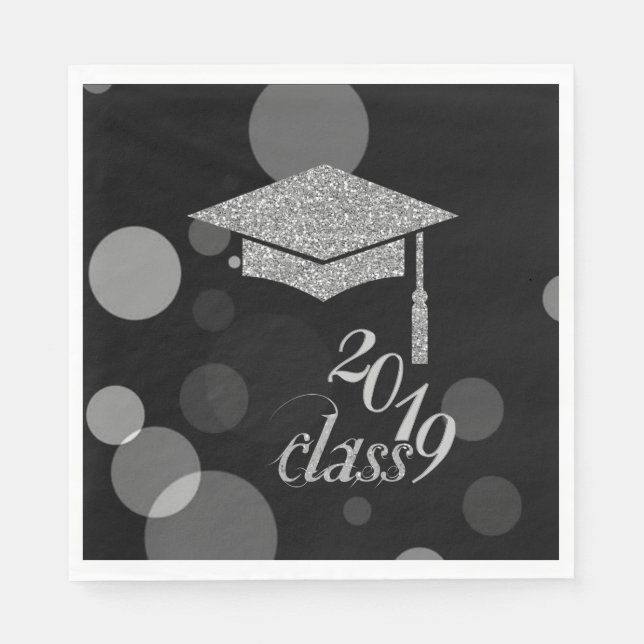 Servilleta De Papel Elegante gorro de graduación de Purpurina plateado (Anverso)