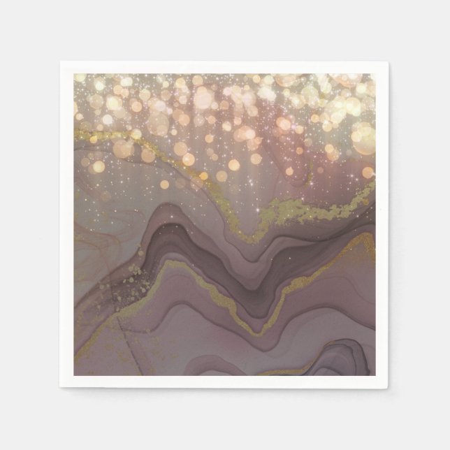 Servilleta De Papel Elegante goteo de Purpurina dorado (Anverso)