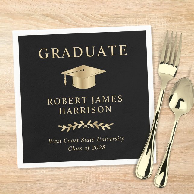 Servilleta De Papel Elegante Grad Cap Black Gold Graduation Party (Subido por el creador)