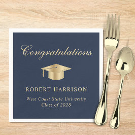 Servilleta De Papel Elegante Grad Cap Blue Gold Graduation Party
