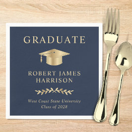 Servilleta De Papel Elegante Grad Cap Blue Gold Graduation Party