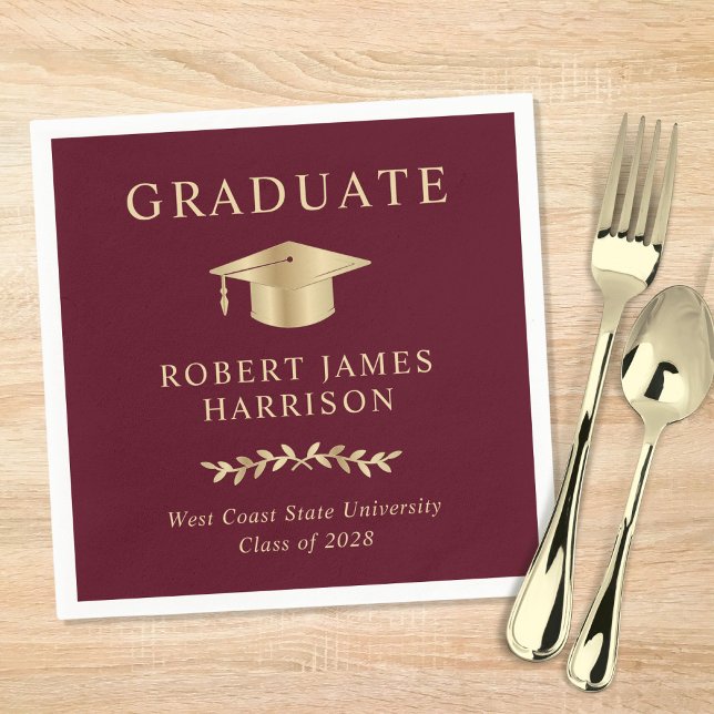 Servilleta De Papel Elegante Grad Cap Burgundy Gold Graduation Party (Subido por el creador)