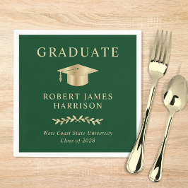 Servilleta De Papel Elegante Grad Cap Green Gold Graduation Party