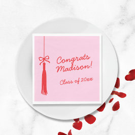 Servilleta De Papel Elegante Grado Bow Tassel Rojo Rosa 2025 Graduació