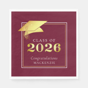 Servilleta De Papel Elegante Graduación 2023 Maroon Gold Personalizado