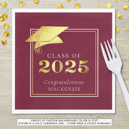 Servilleta De Papel Elegante Graduación 2023 Maroon Gold Personalizado