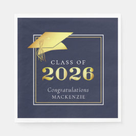 Servilleta De Papel Elegante graduación 2025 Navy Gold Personalizado