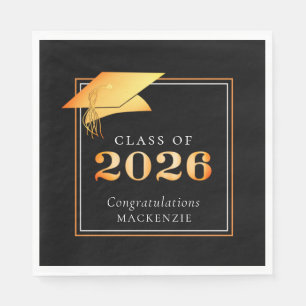 Servilleta De Papel Elegante Graduación 2026 Naranja Metálico Falso Ne