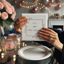 Servilleta De Papel Elegante Graduación Borde floral blanco y negro