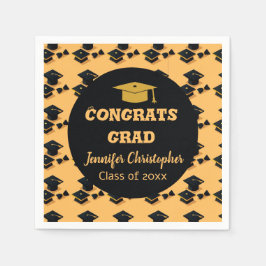 Servilleta De Papel Elegante Graduación Clásica Clásica Negra y Amaril