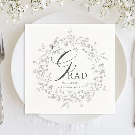 Servilleta De Papel Elegante Graduación de flores silvestres plateadas