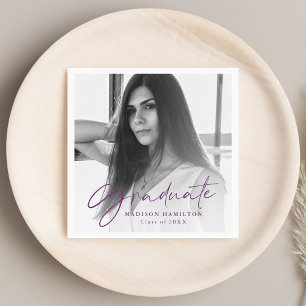 Servilleta De Papel Elegante Graduación de Fotografías con Guión Púrpu