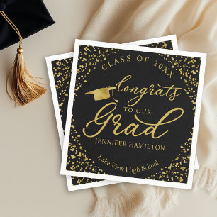 Servilleta De Papel Elegante Graduación Negra y Dorada - Clase del 202