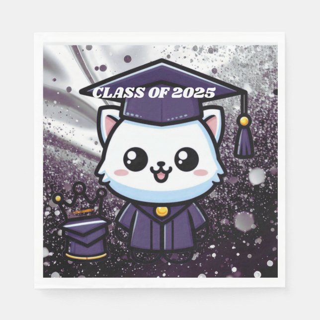 Servilleta De Papel Elegante Gratuación Kitty Purple Gown Balloon (Anverso)