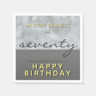 Servilleta De Papel Elegante Gray Script Man Feliz 70 cumpleaños