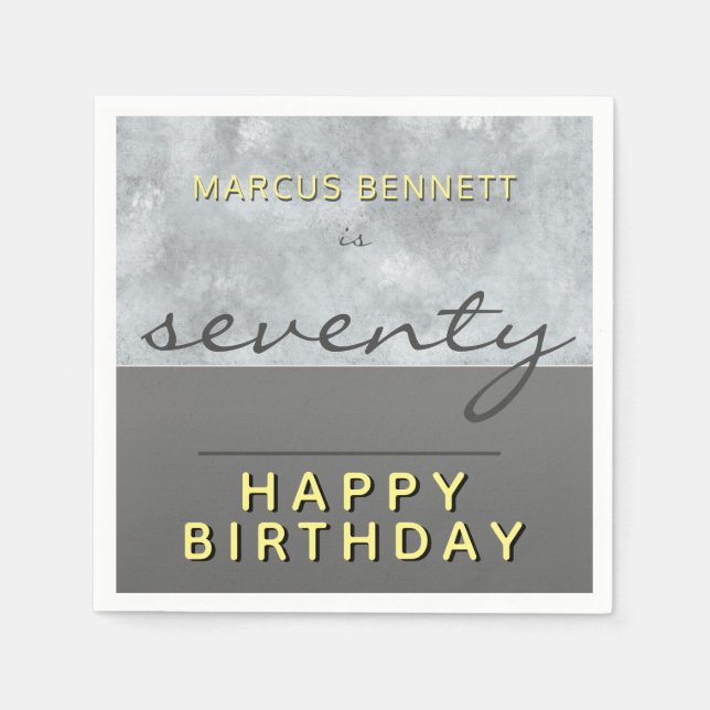 Servilleta De Papel Elegante Gray Script Man Feliz 70 cumpleaños (Anverso)